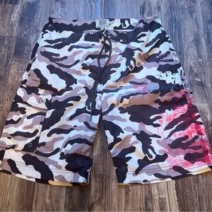 Juicy Couture Brown and Cream Camouflage board Shorts size M